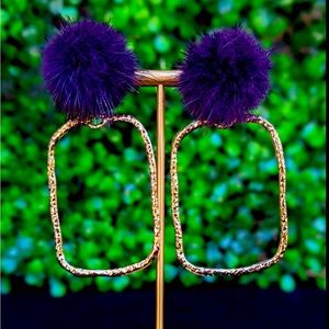 Gold and Violet PomPom Earrings
